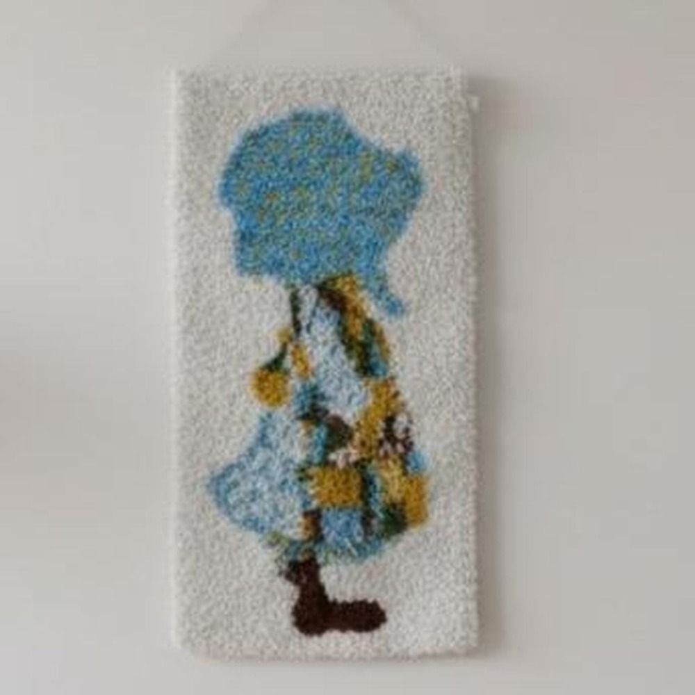Vintage Holly Hobbie Latch Hook Wall Art 70s Shag Rug Aesthetic Boho Beautiful